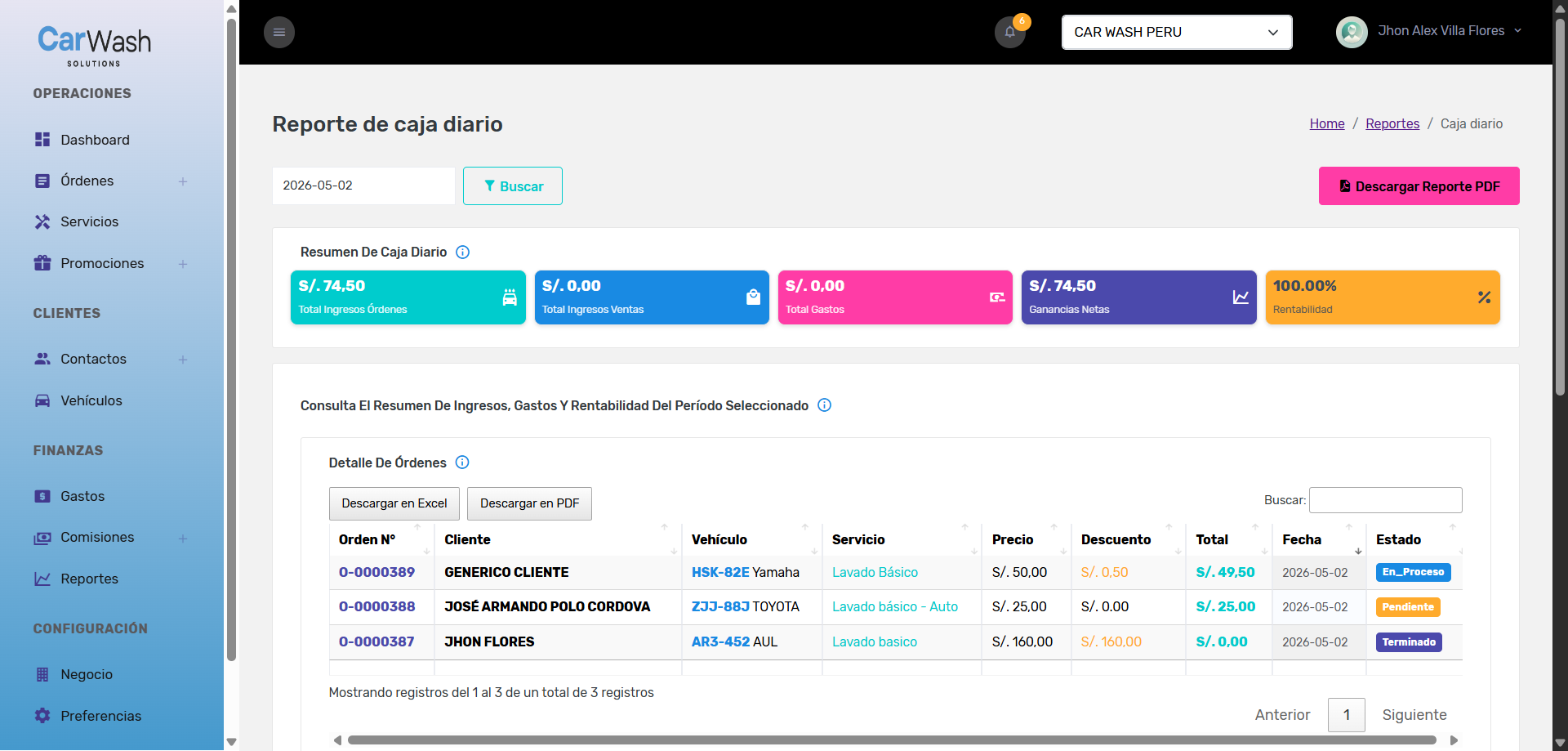 Captura de Sistema para controlar Car Wash