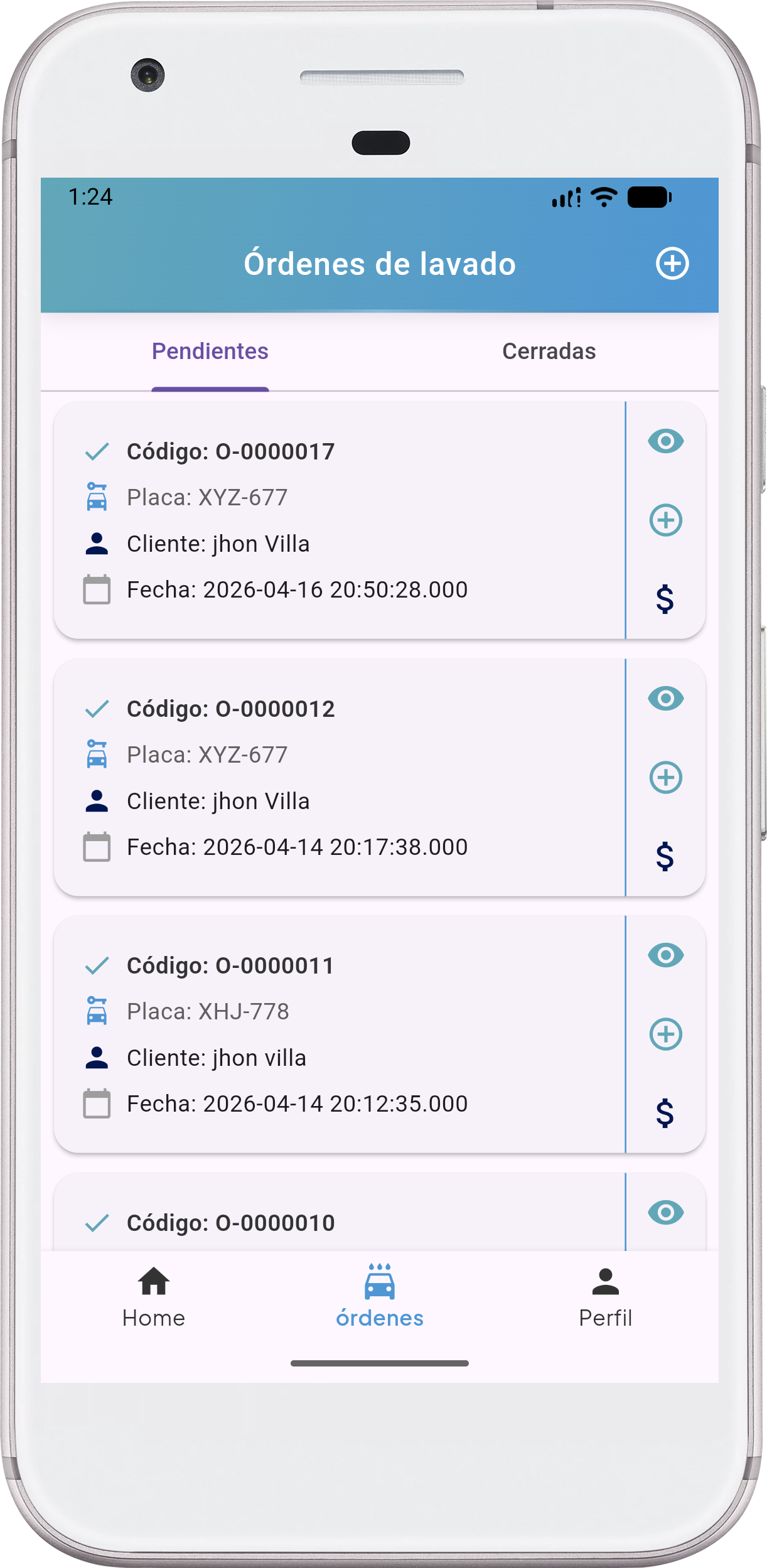 Captura de Sistema para controlar Car Wash